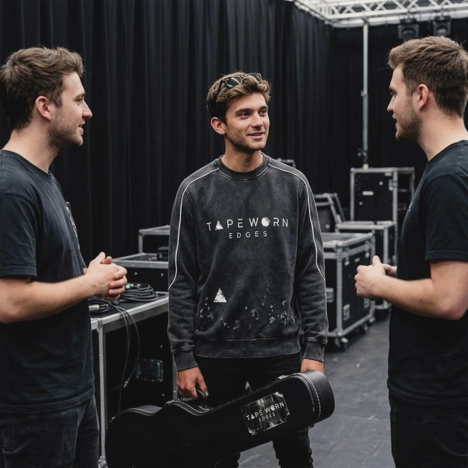 talking to his friends after a gig